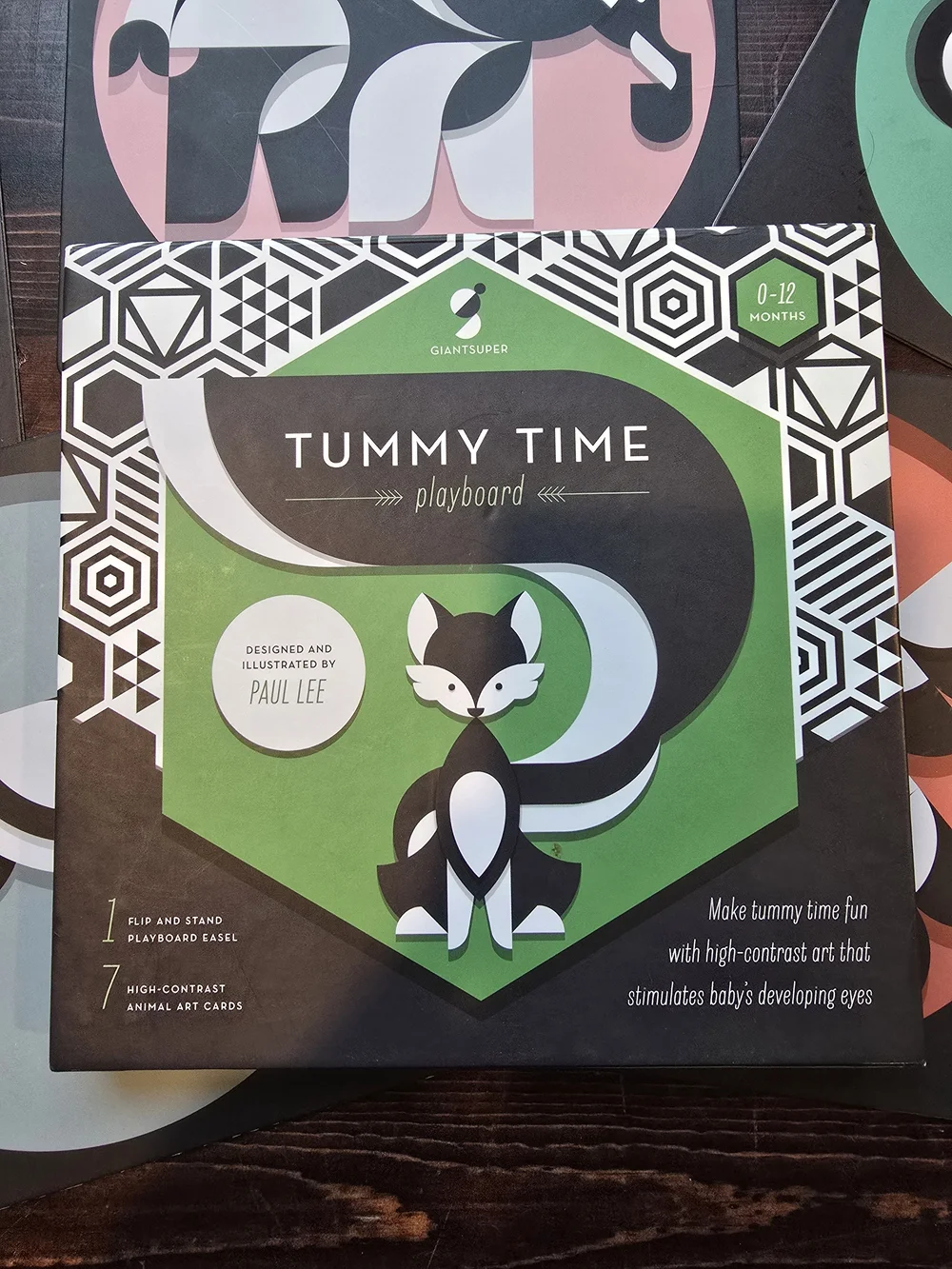 Giantsuper Tummy Time Playboard & High Contrast Animal Art Cards Set Paul Lee